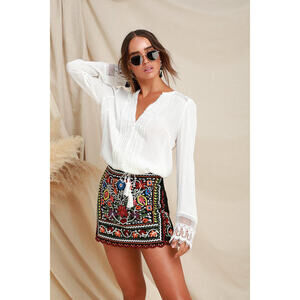 Lulus Don't Stop The Party Black Embroidered Mini Skirt - Size XS